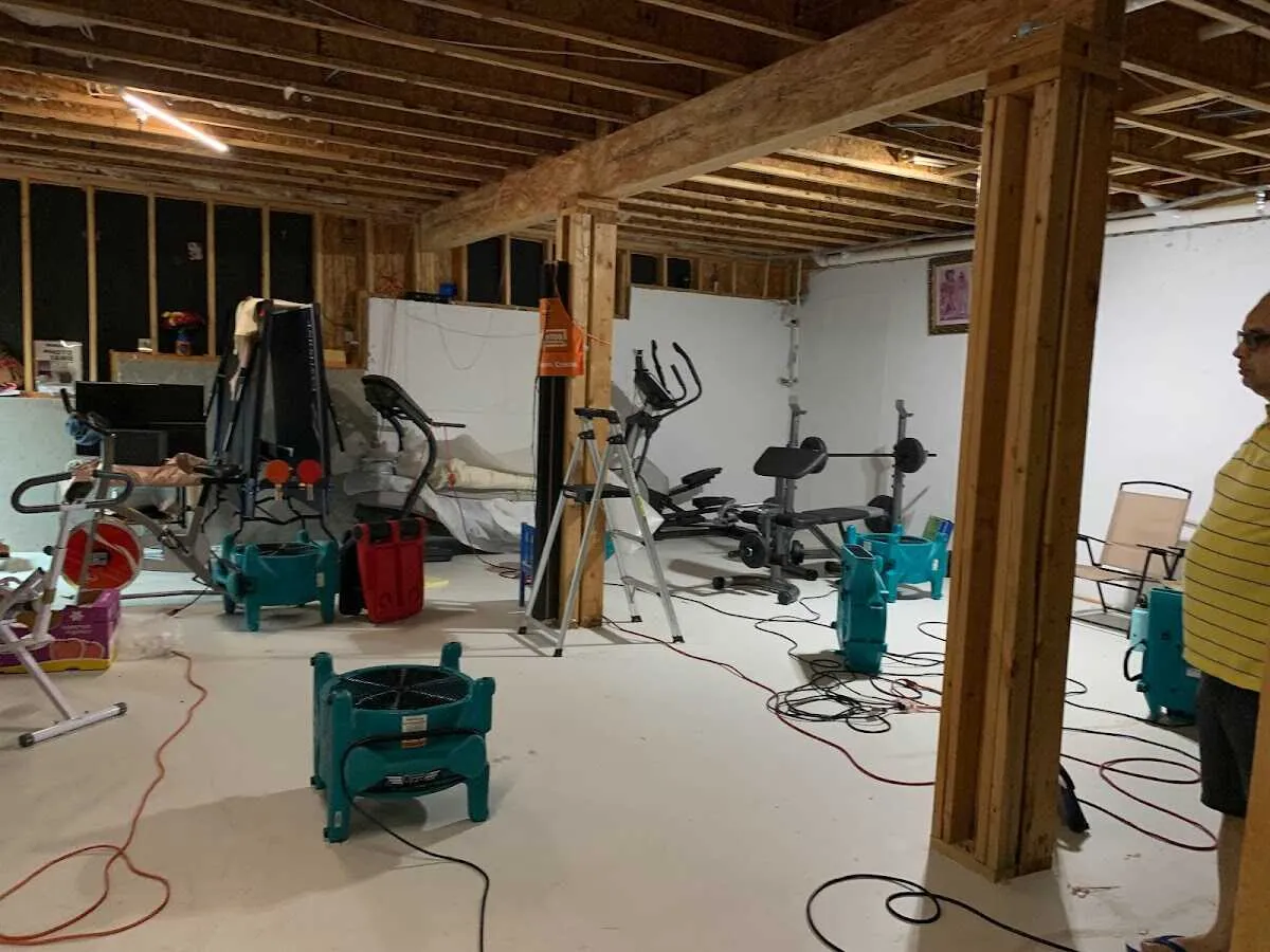 Basement drying equipment setup for Contents Cleaning & Restoration in Canyon Lake